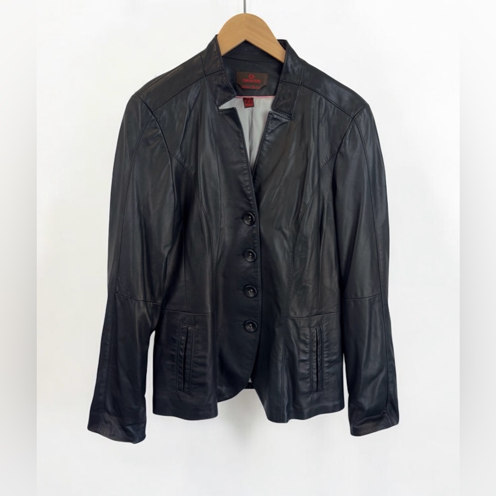 Danier Y2K Black Genuine Leather Button Up Jacket Size Medium